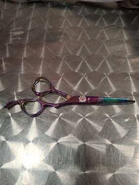 Iridescent Purple-Blue Hair Cutting Shears with Decorative Crystal
